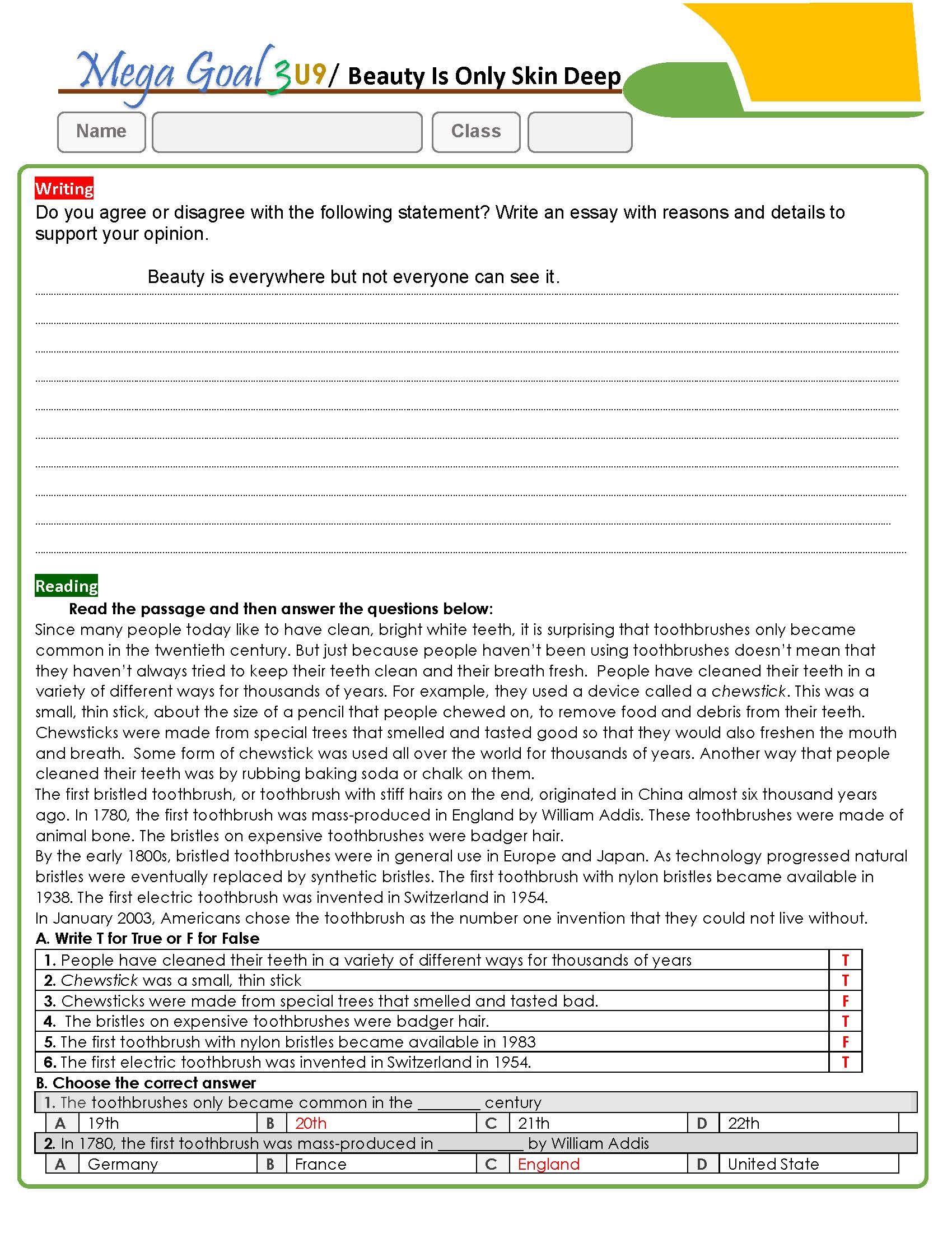 أوراق عمل منهج Mega Goal3-English 3.3 الفصل الدراسي الثالث 1445 - أسئلة واجابة ( word - pdf )
